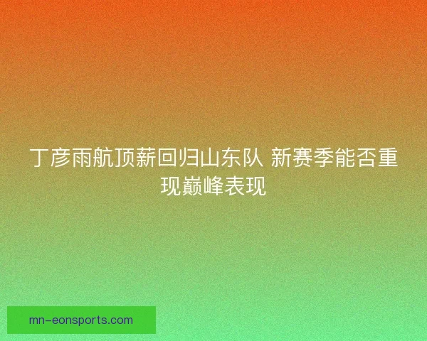 丁彦雨航顶薪回归山东队 新赛季能否重现巅峰表现